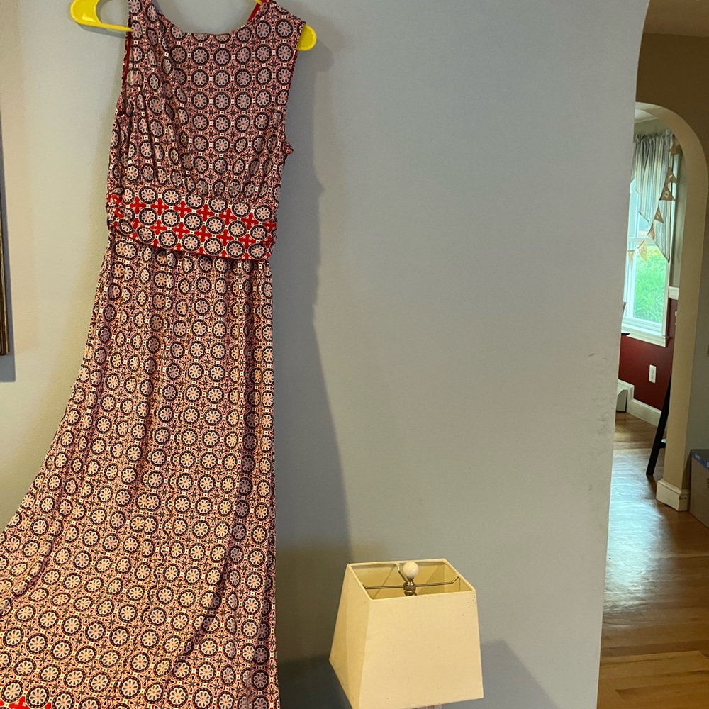 Max Studio Red and Blue Geometric Maxi Dress